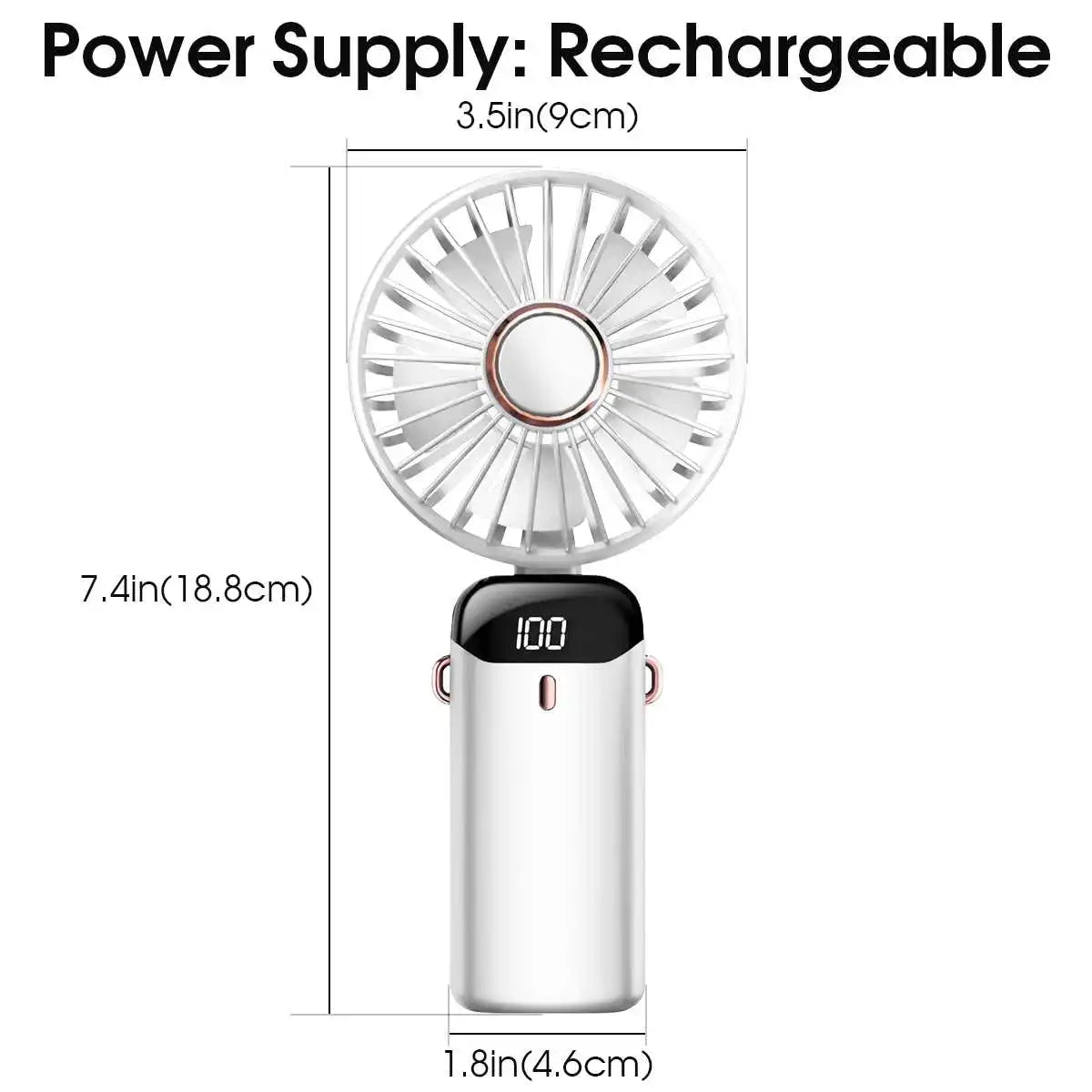 🌬️ Ventilador Portátil Recargable USB Plegable 🔋 5 Velocidades | 📱 Soporte para Celular | 🔢 Pantalla Digital | 🎒 Diseño de Mano y Colgante para el Cuello