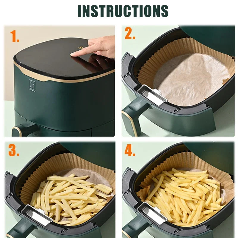 50/100Pcs Air Fryer Disposable Paper Non-Stick Air Fryer Baking Paper Round Air Fryer Paper Liners Kitchen Accessories