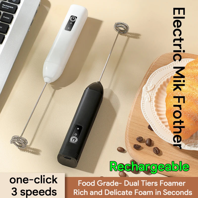Wireless Electric Milk Frother Type-C Handheld Blender Stainless Steel Mini Coffee Maker Whisk Mixer for Coffee Cappuccino Cream