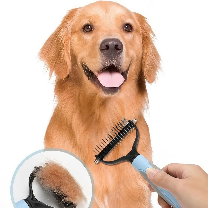 Cepillo de aseo para mascotas de acero inoxidable de doble cara: peine para eliminar el pelo, cepillo para desenredar el pelo de perros y gatos, esencial para el aseo de gatos