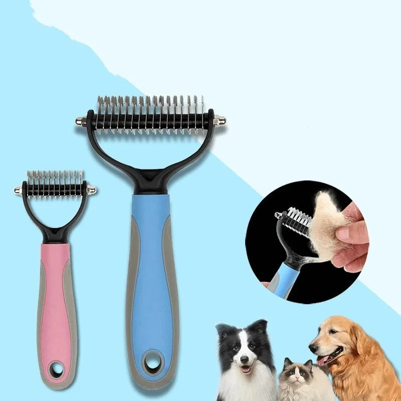 Cepillo de aseo para mascotas de acero inoxidable de doble cara: peine para eliminar el pelo, cepillo para desenredar el pelo de perros y gatos, esencial para el aseo de gatos