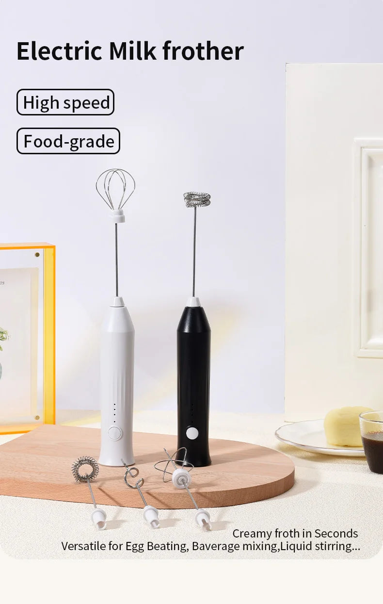Wireless Electric Milk Frother Type-C Handheld Blender Stainless Steel Mini Coffee Maker Whisk Mixer for Coffee Cappuccino Cream