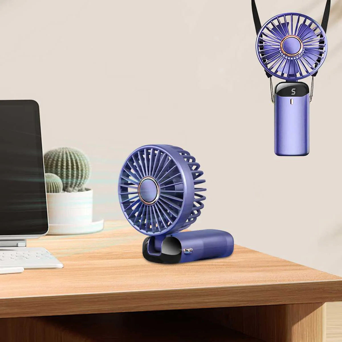 🌬️ Ventilador Portátil Recargable USB Plegable 🔋 5 Velocidades | 📱 Soporte para Celular | 🔢 Pantalla Digital | 🎒 Diseño de Mano y Colgante para el Cuello