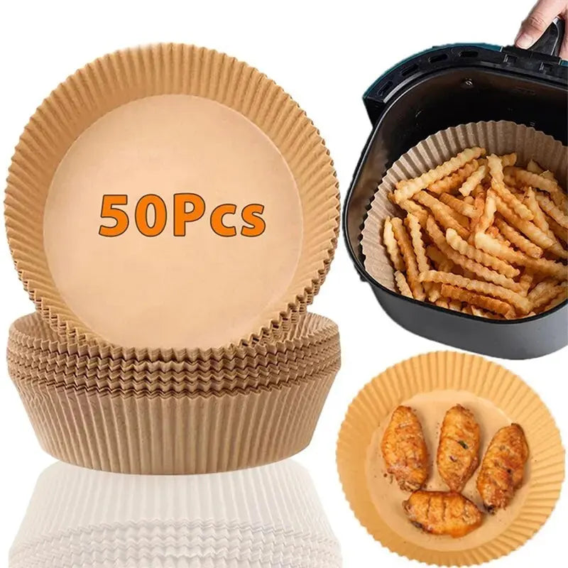 50/100Pcs Air Fryer Disposable Paper Non-Stick Air Fryer Baking Paper Round Air Fryer Paper Liners Kitchen Accessories