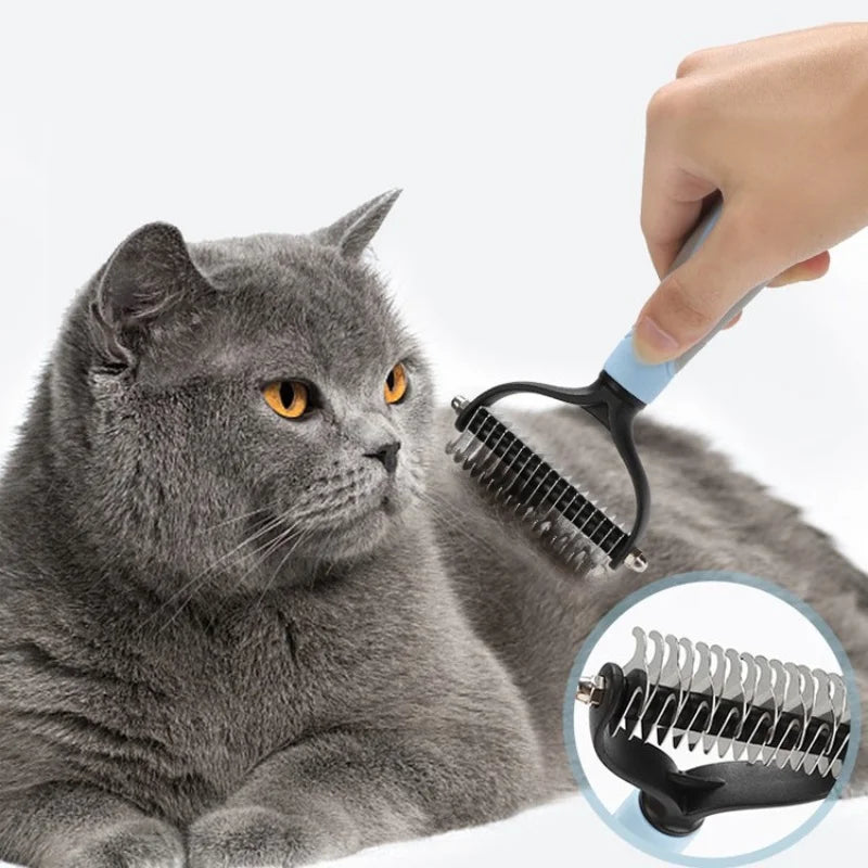 Cepillo de aseo para mascotas de acero inoxidable de doble cara: peine para eliminar el pelo, cepillo para desenredar el pelo de perros y gatos, esencial para el aseo de gatos