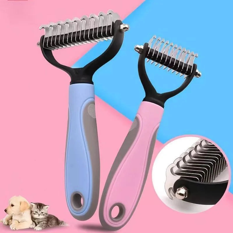 Cepillo de aseo para mascotas de acero inoxidable de doble cara: peine para eliminar el pelo, cepillo para desenredar el pelo de perros y gatos, esencial para el aseo de gatos