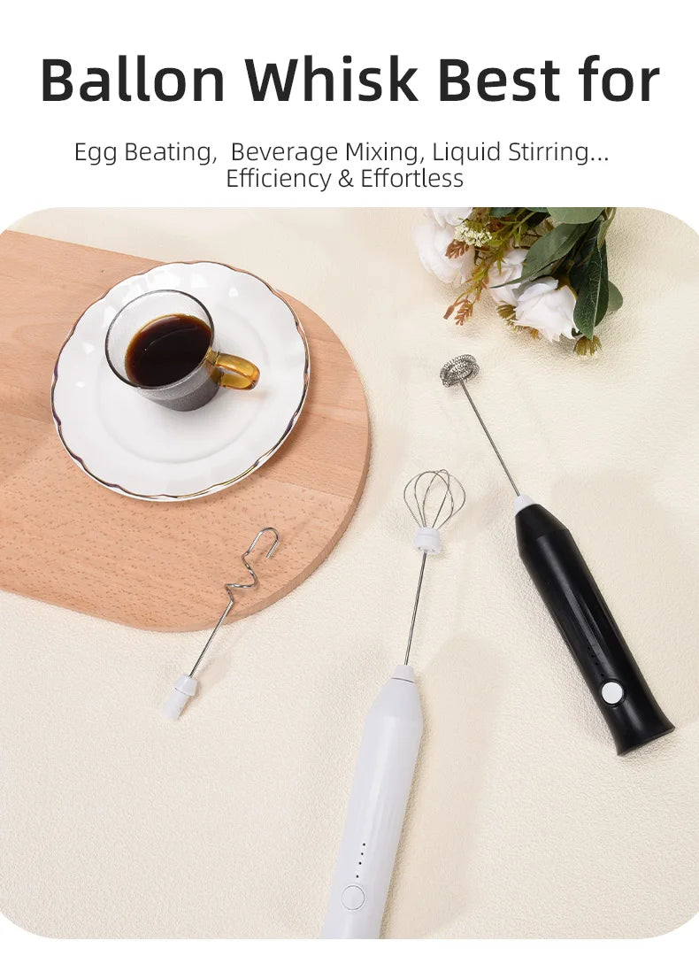 Wireless Electric Milk Frother Type-C Handheld Blender Stainless Steel Mini Coffee Maker Whisk Mixer for Coffee Cappuccino Cream