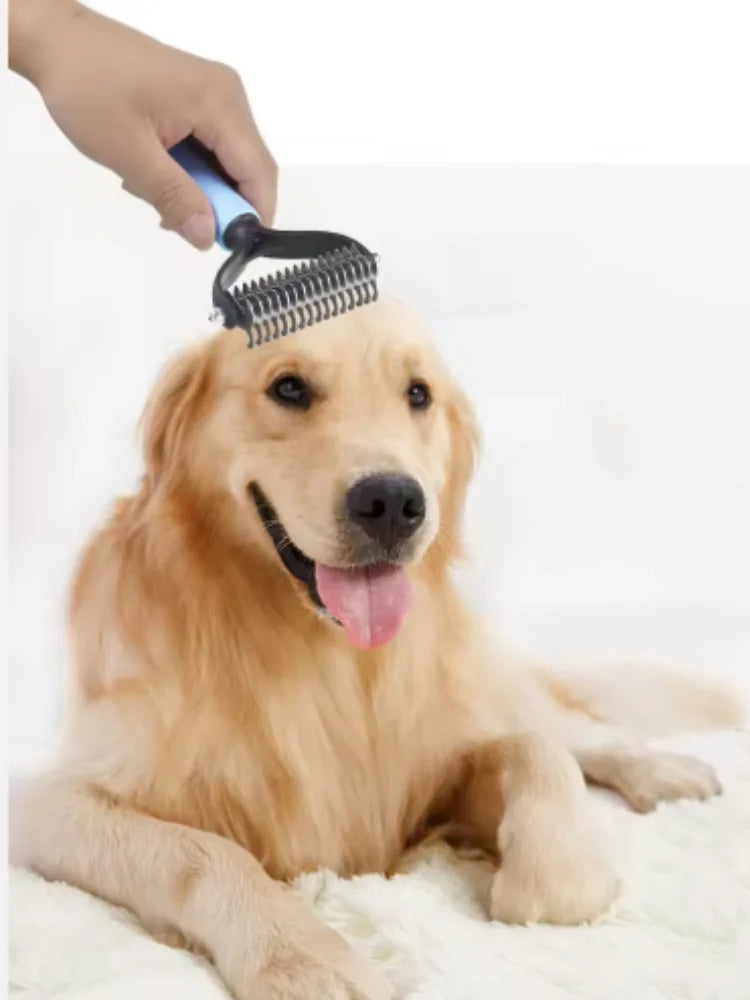 Cepillo de aseo para mascotas de acero inoxidable de doble cara: peine para eliminar el pelo, cepillo para desenredar el pelo de perros y gatos, esencial para el aseo de gatos