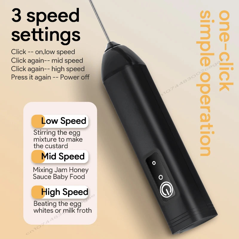 Wireless Electric Milk Frother Type-C Handheld Blender Stainless Steel Mini Coffee Maker Whisk Mixer for Coffee Cappuccino Cream