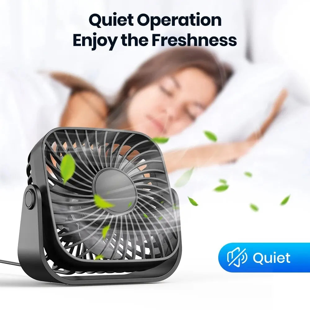 TOPK 4-Inch USB Mini Portable Fan for Camping, 3 Speeds Quiet Desk Table Personal Fan, 360° Adjustment Standing Fans for Room Home