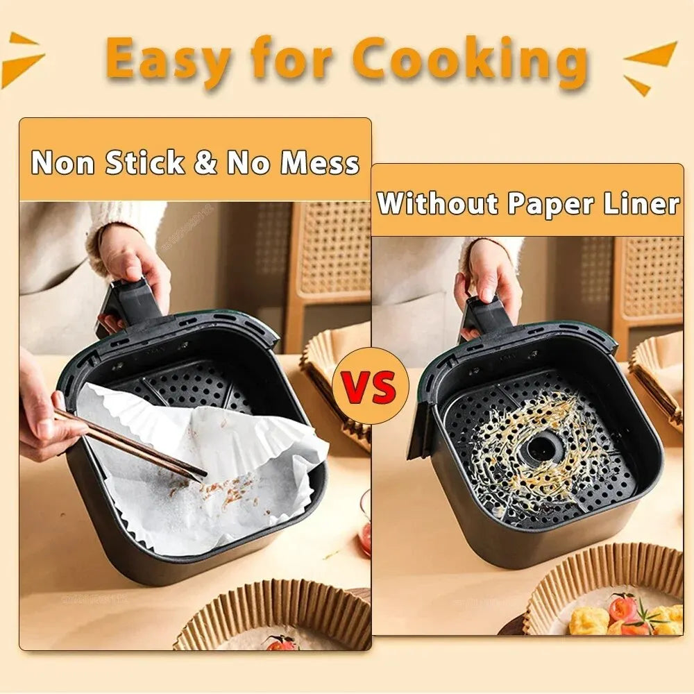 50/100Pcs Air Fryer Disposable Paper Non-Stick Air Fryer Baking Paper Round Air Fryer Paper Liners Kitchen Accessories