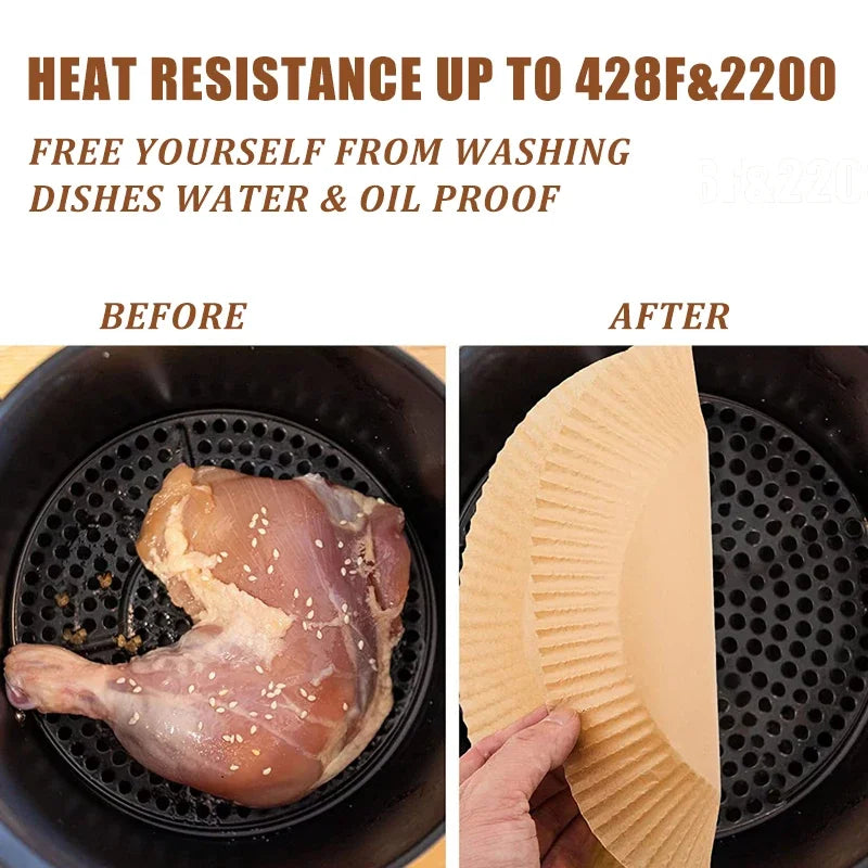 50/100Pcs Air Fryer Disposable Paper Non-Stick Air Fryer Baking Paper Round Air Fryer Paper Liners Kitchen Accessories
