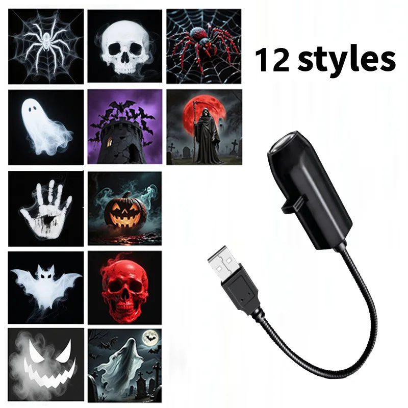 🎃💀 Proyector LED USB de Halloween – 12 Diseños de Terror para Paredes, Techos y Ventanas 👻🔦