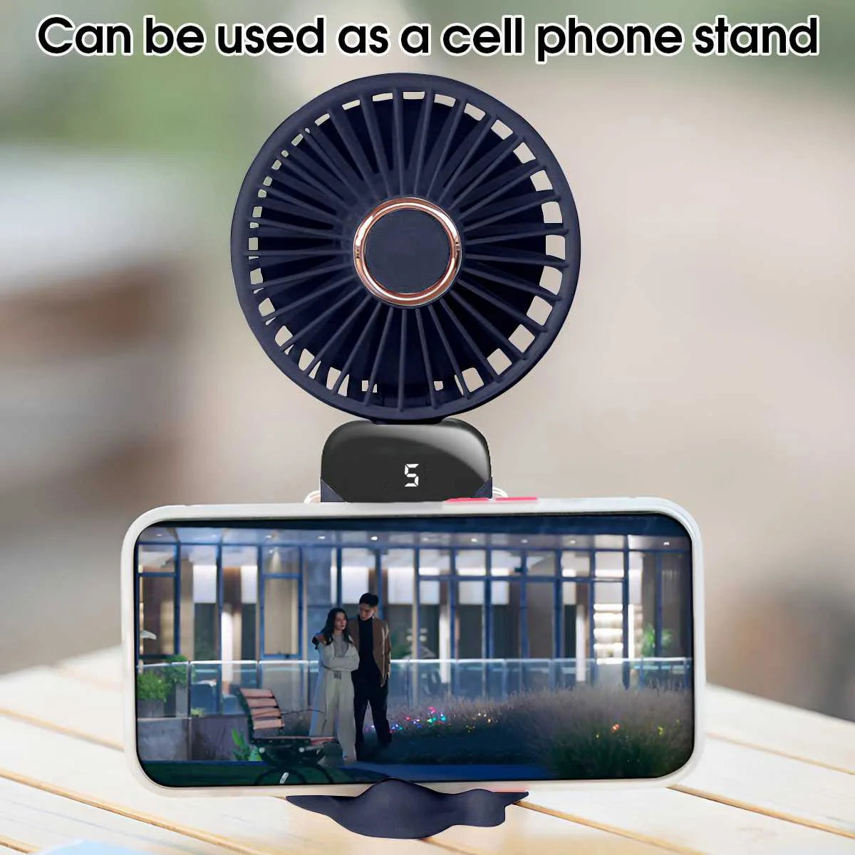 Portable USB Rechargeable Handheld Foldable Fan with 5 Speeds, Phone Stand, Digital Display, and Cooling Neck-Hanging Fan