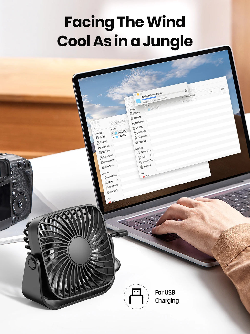 TOPK 4-Inch USB Mini Portable Fan for Camping, 3 Speeds Quiet Desk Table Personal Fan, 360° Adjustment Standing Fans for Room Home