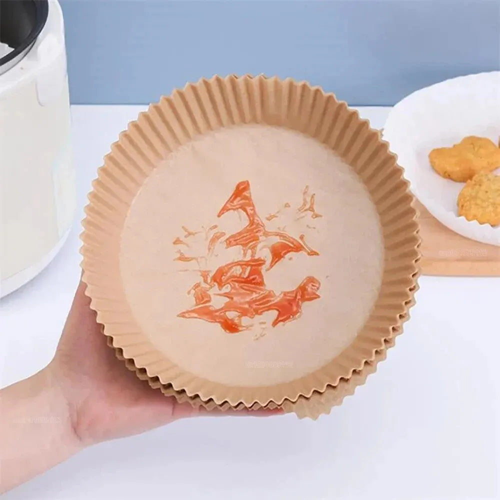 50/100Pcs Air Fryer Disposable Paper Non-Stick Air Fryer Baking Paper Round Air Fryer Paper Liners Kitchen Accessories