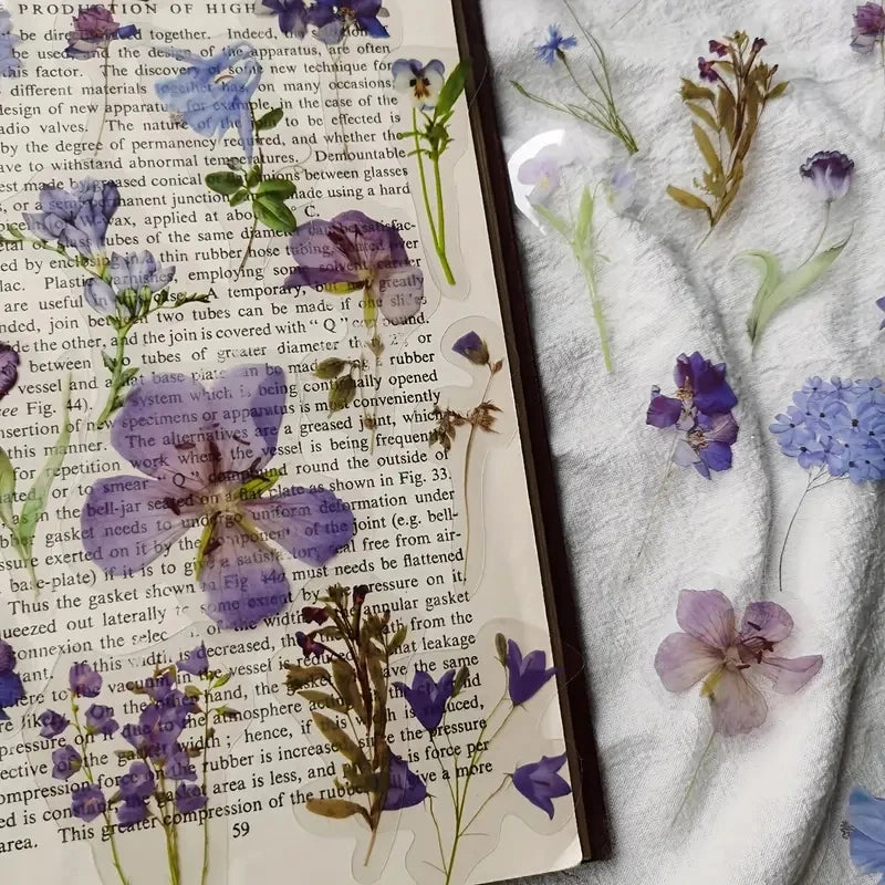 JIANQI 40Pcs Natural Plant Flower Stickers DIY Scrapbook PET Material Handbook Water Cup Transparent Plant Sticker