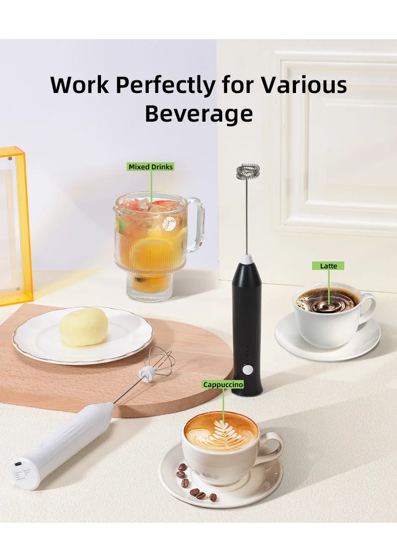 Wireless Electric Milk Frother Type-C Handheld Blender Stainless Steel Mini Coffee Maker Whisk Mixer for Coffee Cappuccino Cream