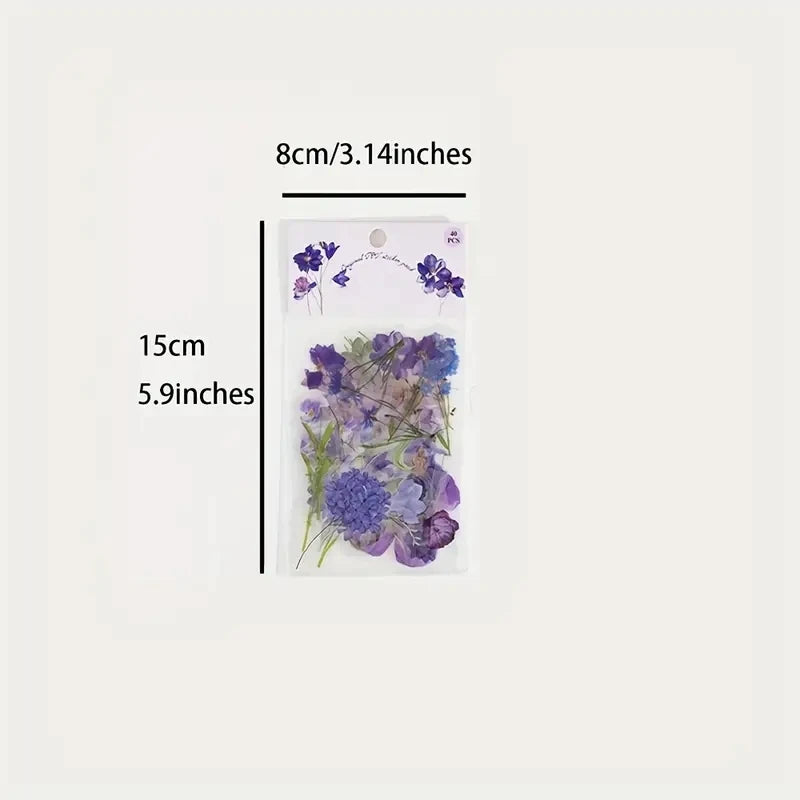 JIANQI 40Pcs Natural Plant Flower Stickers DIY Scrapbook PET Material Handbook Water Cup Transparent Plant Sticker