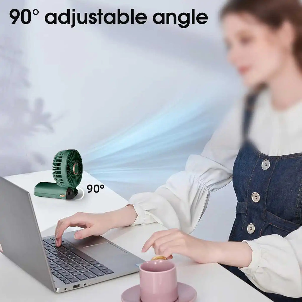 🌬️ Ventilador Portátil Recargable USB Plegable 🔋 5 Velocidades | 📱 Soporte para Celular | 🔢 Pantalla Digital | 🎒 Diseño de Mano y Colgante para el Cuello