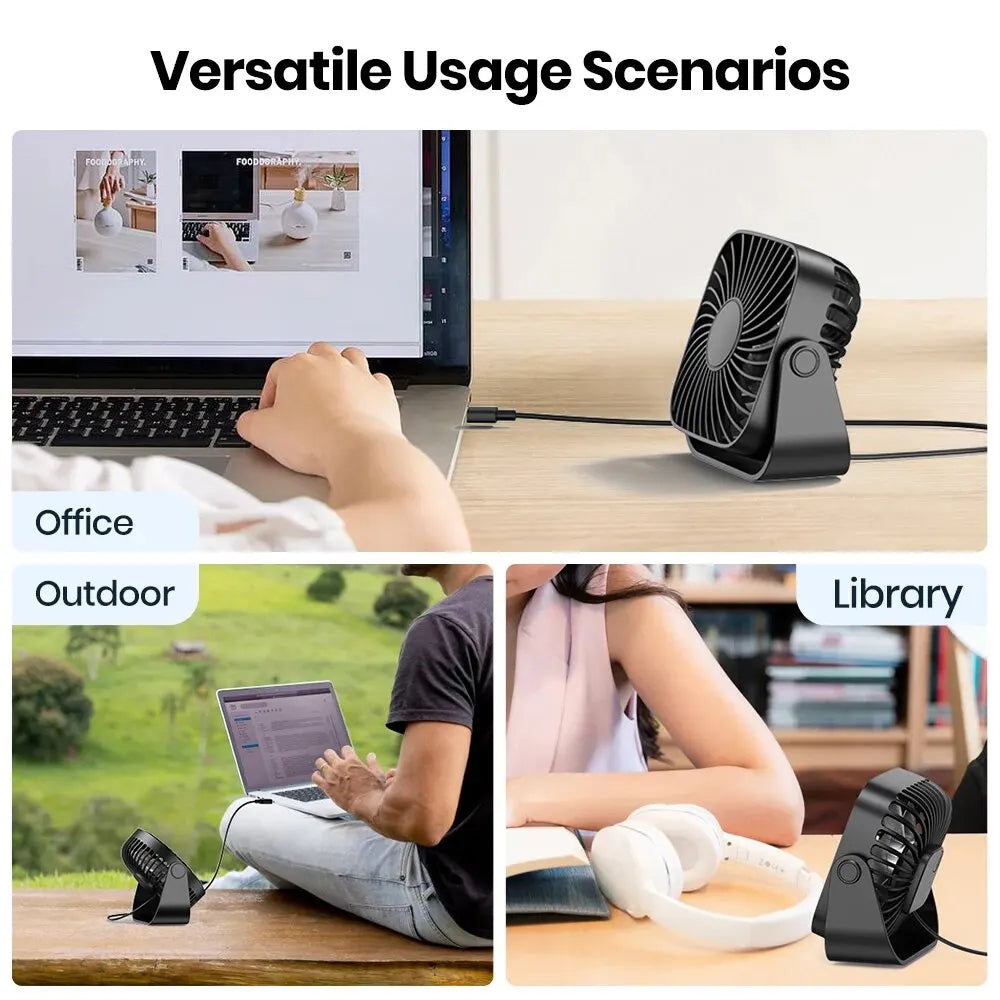 TOPK 4-Inch USB Mini Portable Fan for Camping, 3 Speeds Quiet Desk Table Personal Fan, 360° Adjustment Standing Fans for Room Home