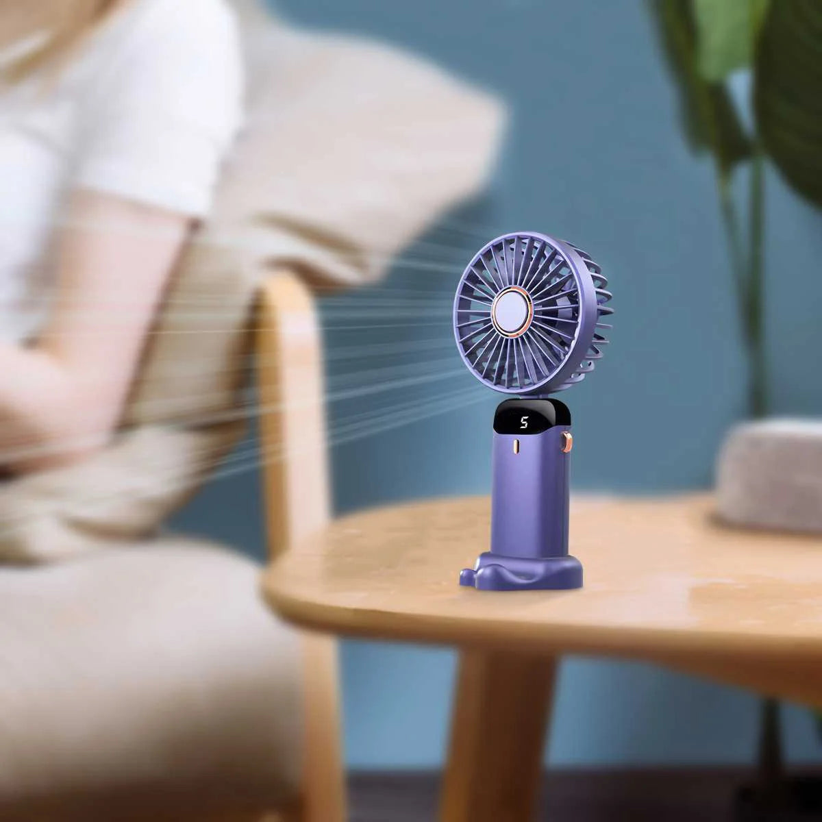 🌬️ Ventilador Portátil Recargable USB Plegable 🔋 5 Velocidades | 📱 Soporte para Celular | 🔢 Pantalla Digital | 🎒 Diseño de Mano y Colgante para el Cuello