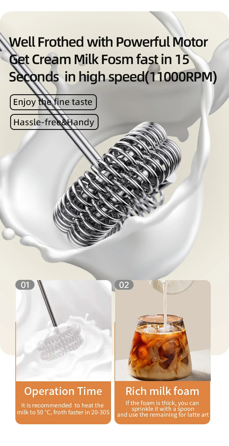Wireless Electric Milk Frother Type-C Handheld Blender Stainless Steel Mini Coffee Maker Whisk Mixer for Coffee Cappuccino Cream