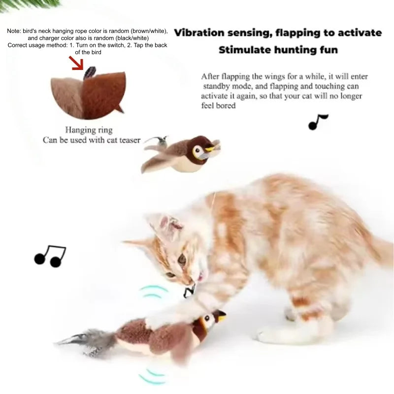🐦🐱 Juguete Interactivo para Gatos con Pájaro de Peluche que Aletea 🔋🧸