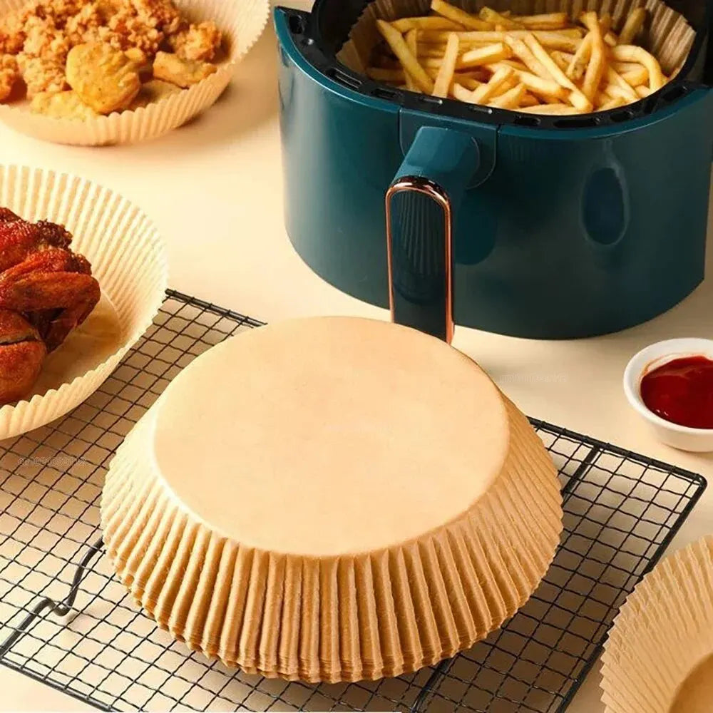50/100Pcs Air Fryer Disposable Paper Non-Stick Air Fryer Baking Paper Round Air Fryer Paper Liners Kitchen Accessories