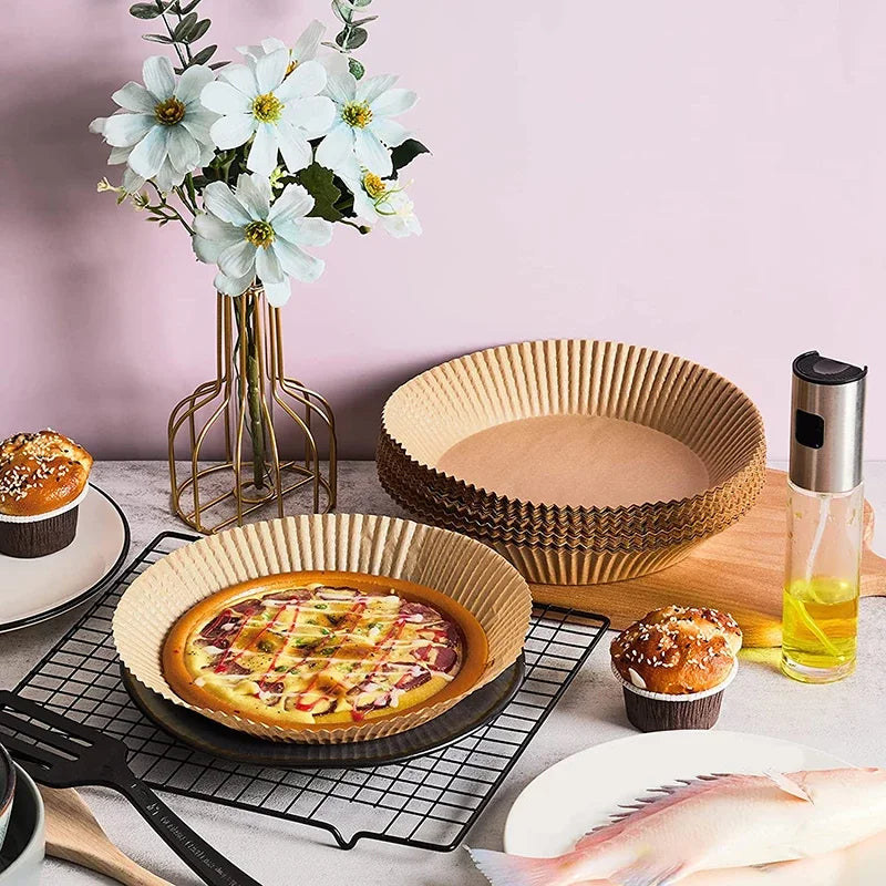 50/100Pcs Air Fryer Disposable Paper Non-Stick Air Fryer Baking Paper Round Air Fryer Paper Liners Kitchen Accessories