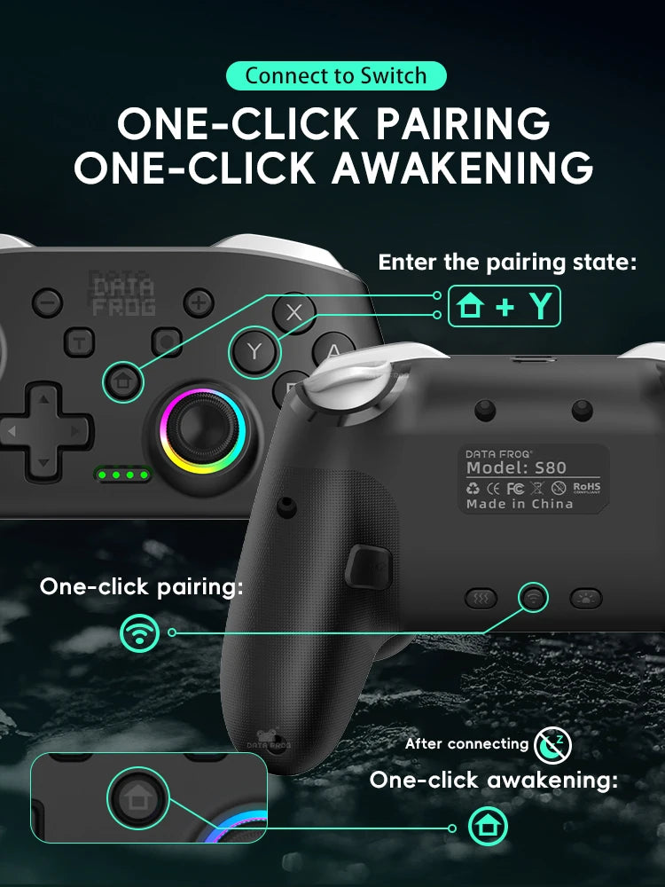 🎮 Control Inalámbrico DATA FROG RGB para Nintendo Switch y PC 🕹️