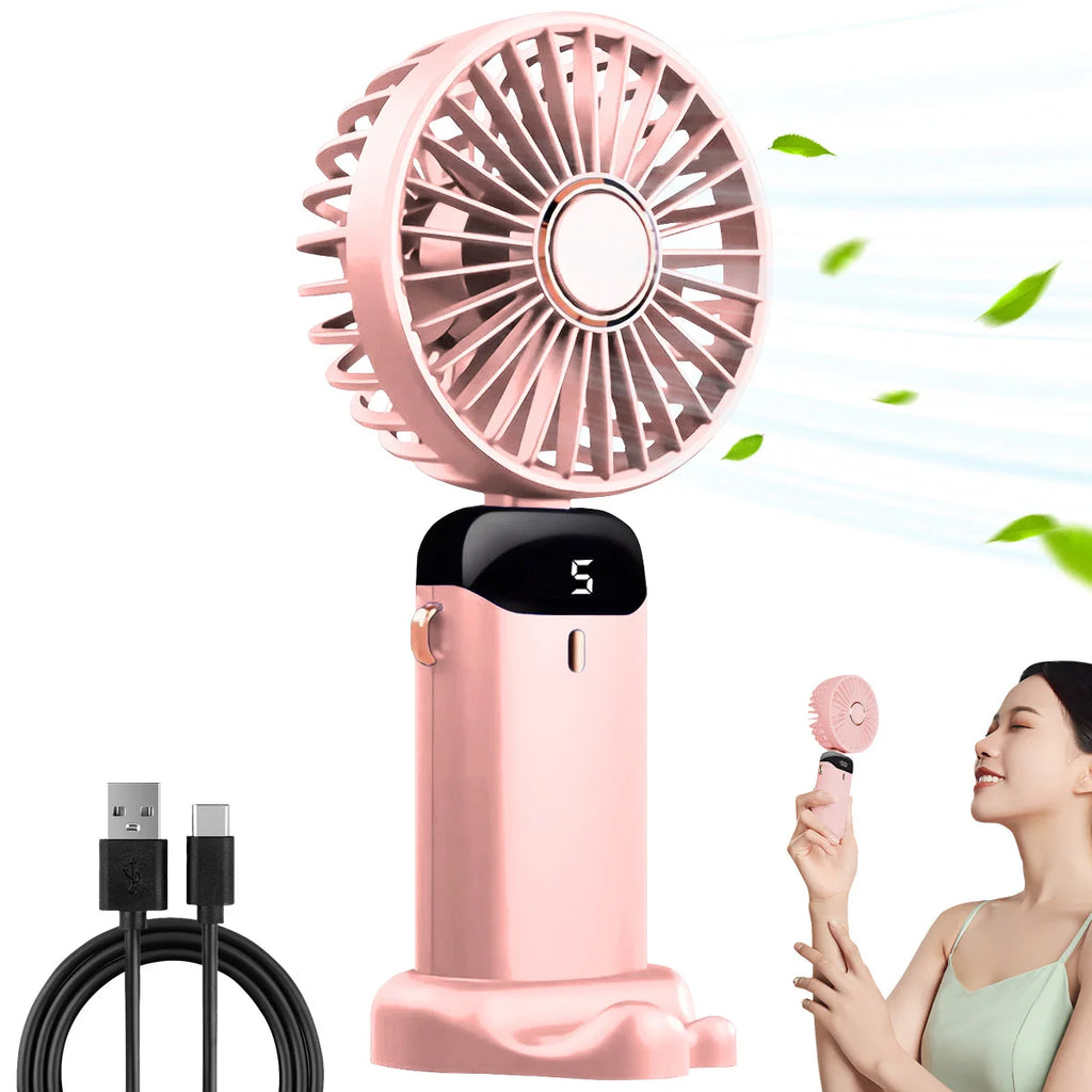 🌬️ Ventilador Portátil Recargable USB Plegable 🔋 5 Velocidades | 📱 Soporte para Celular | 🔢 Pantalla Digital | 🎒 Diseño de Mano y Colgante para el Cuello