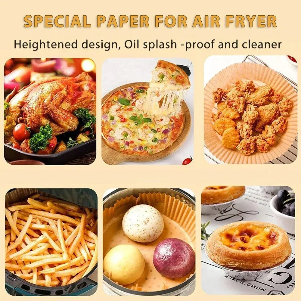 50/100Pcs Air Fryer Disposable Paper Non-Stick Air Fryer Baking Paper Round Air Fryer Paper Liners Kitchen Accessories