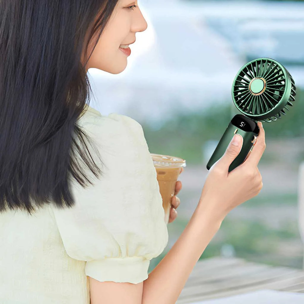 🌬️ Ventilador Portátil Recargable USB Plegable 🔋 5 Velocidades | 📱 Soporte para Celular | 🔢 Pantalla Digital | 🎒 Diseño de Mano y Colgante para el Cuello