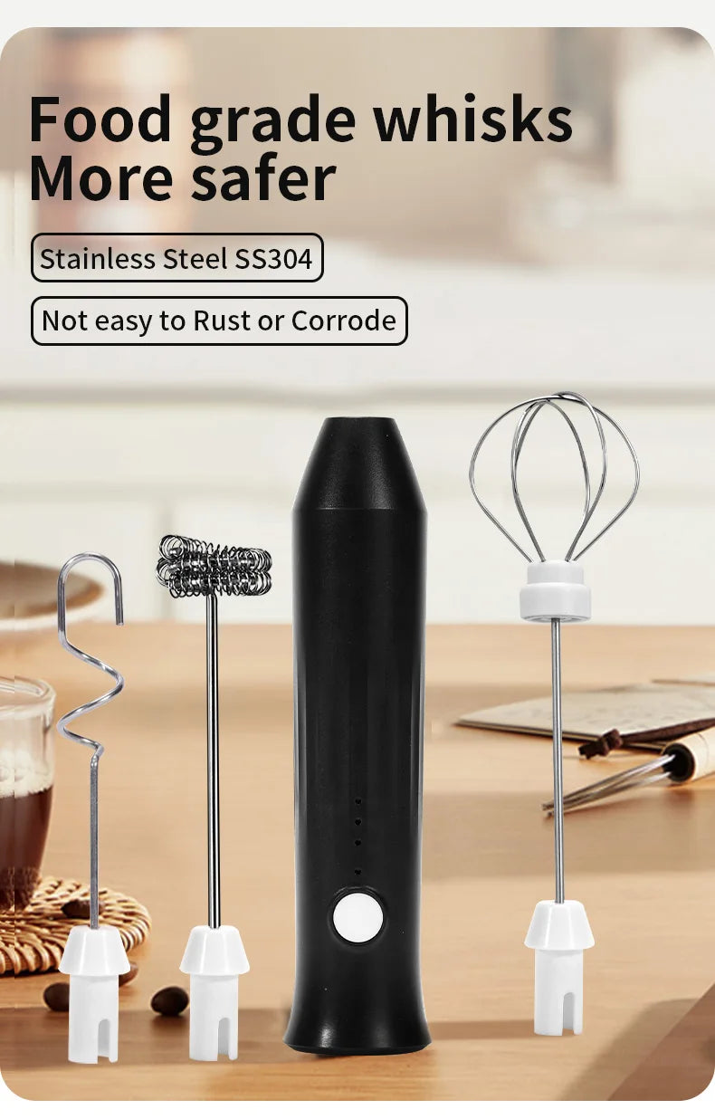 Wireless Electric Milk Frother Type-C Handheld Blender Stainless Steel Mini Coffee Maker Whisk Mixer for Coffee Cappuccino Cream