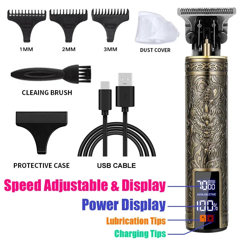 Vintage Hair Clipper Cordless Trimmer Portable USB Fast Charging Hair Cutting Machine Electric Shaver Professional Barber