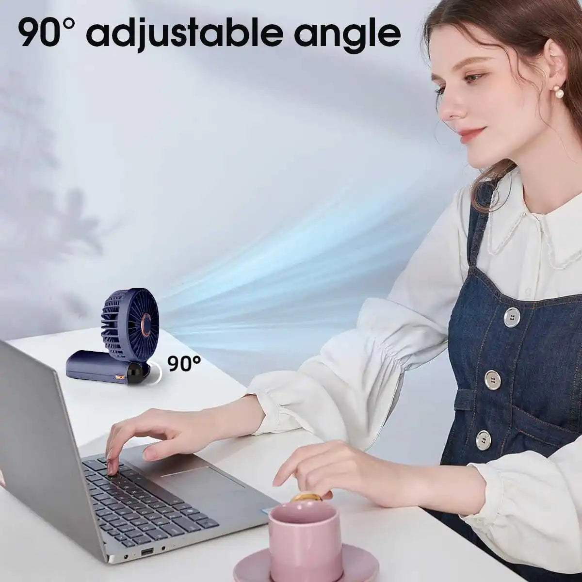 Portable USB Rechargeable Handheld Foldable Fan with 5 Speeds, Phone Stand, Digital Display, and Cooling Neck-Hanging Fan