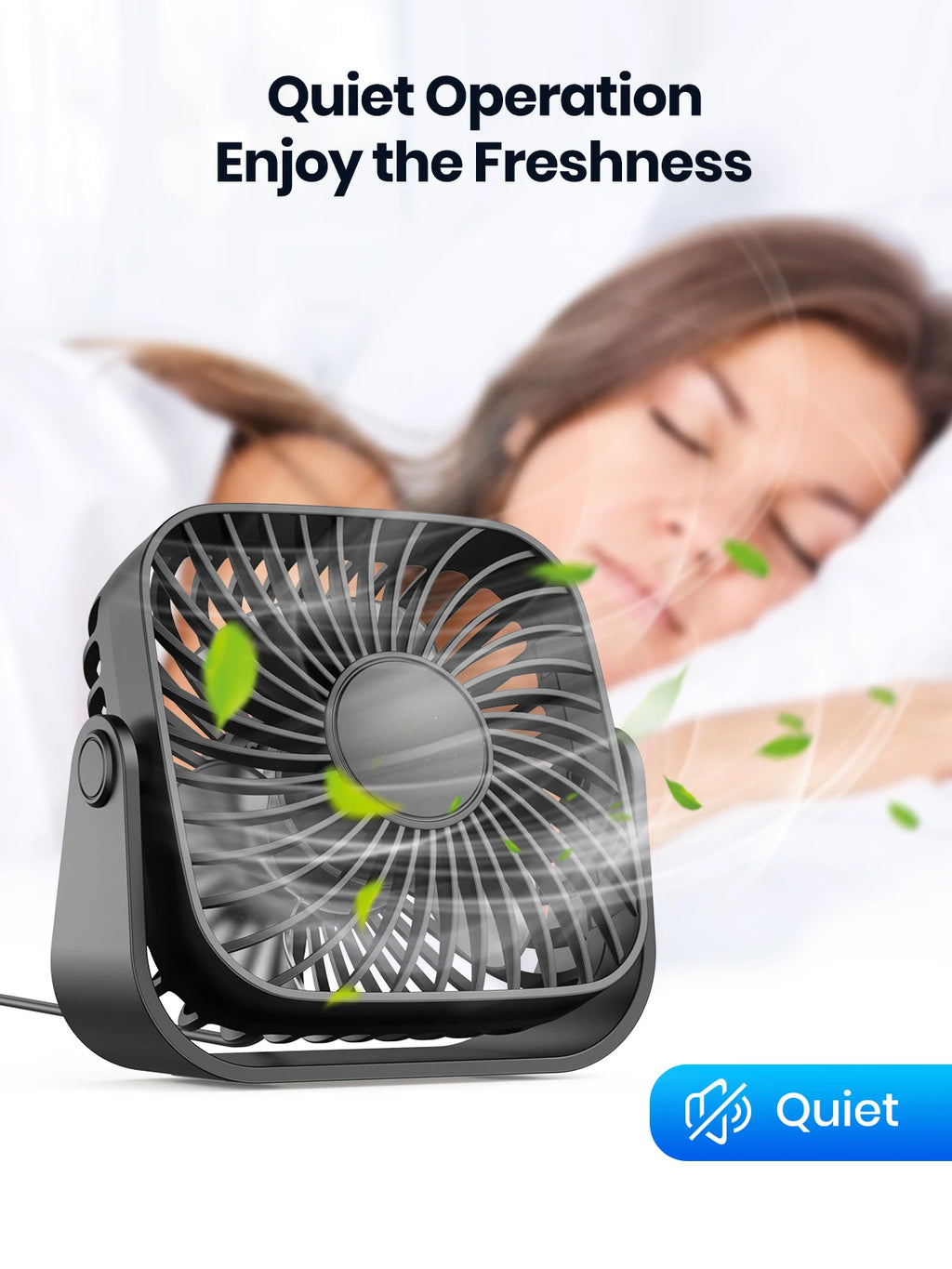 TOPK 4-Inch USB Mini Portable Fan for Camping, 3 Speeds Quiet Desk Table Personal Fan, 360° Adjustment Standing Fans for Room Home