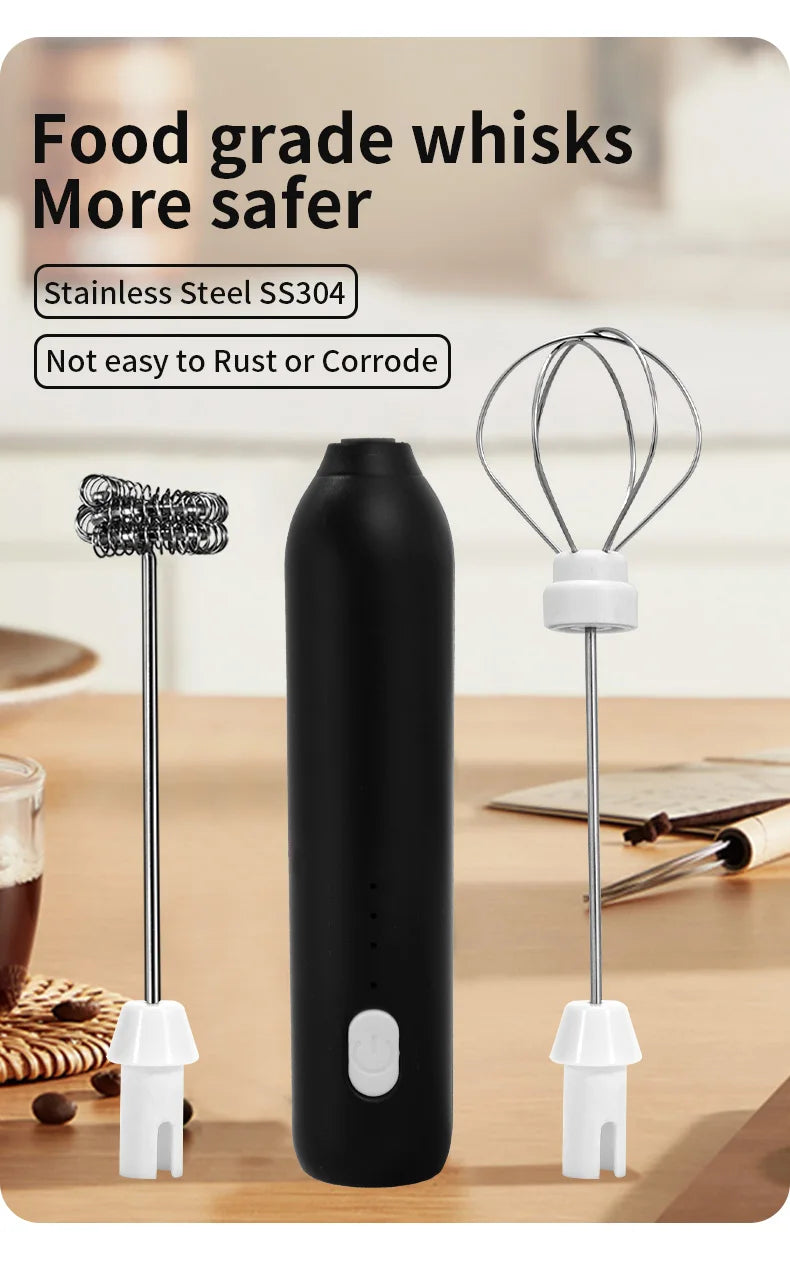 Wireless Electric Milk Frother Type-C Handheld Blender Stainless Steel Mini Coffee Maker Whisk Mixer for Coffee Cappuccino Cream