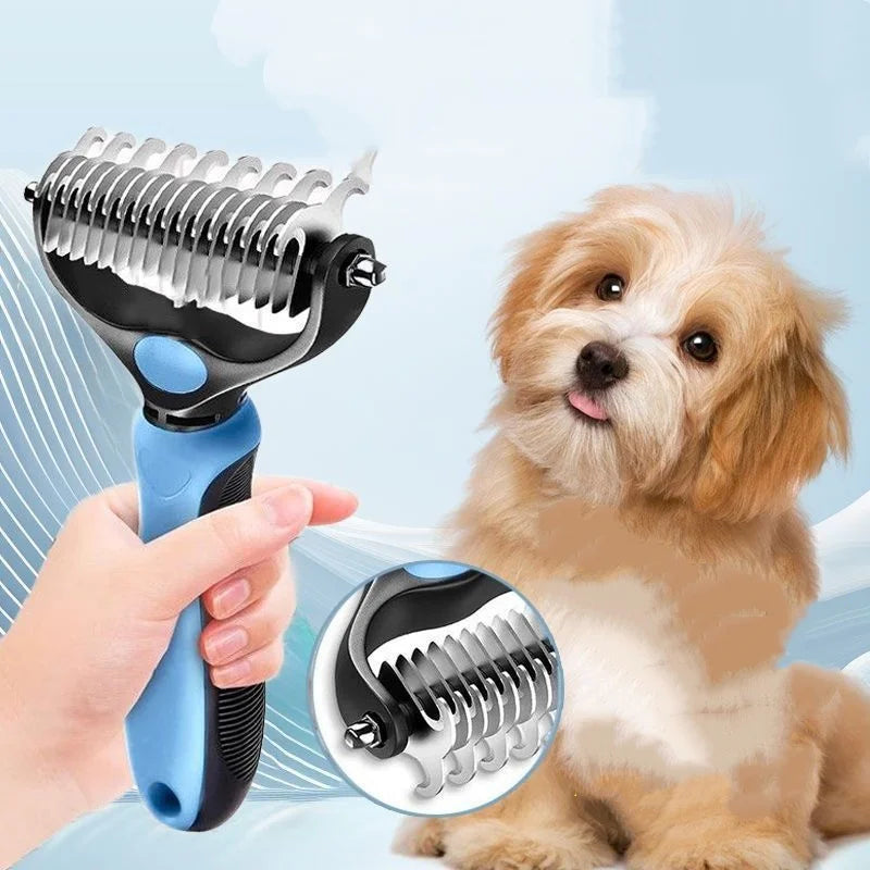 Cepillo de aseo para mascotas de acero inoxidable de doble cara: peine para eliminar el pelo, cepillo para desenredar el pelo de perros y gatos, esencial para el aseo de gatos