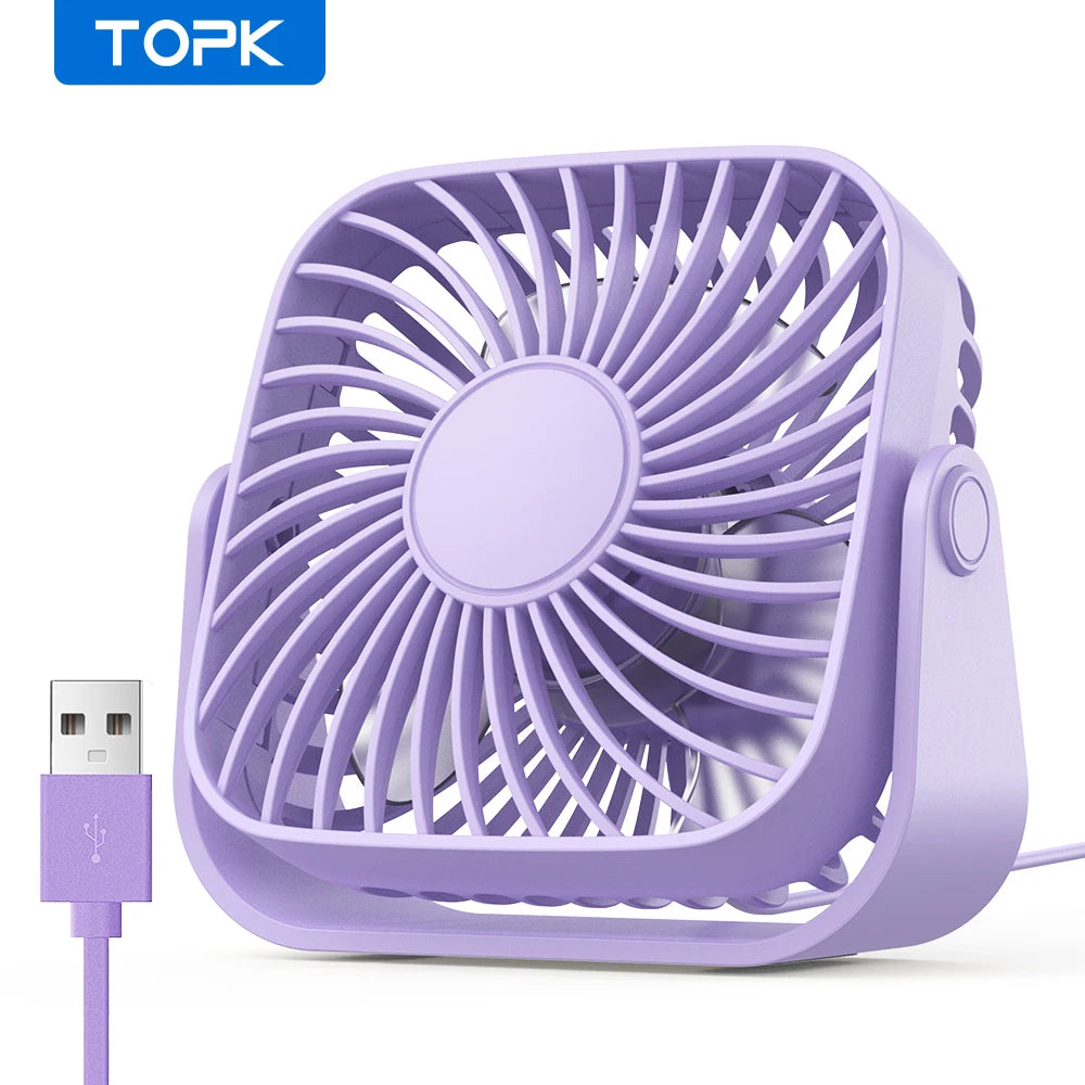 TOPK 4-Inch USB Mini Portable Fan for Camping, 3 Speeds Quiet Desk Table Personal Fan, 360° Adjustment Standing Fans for Room Home