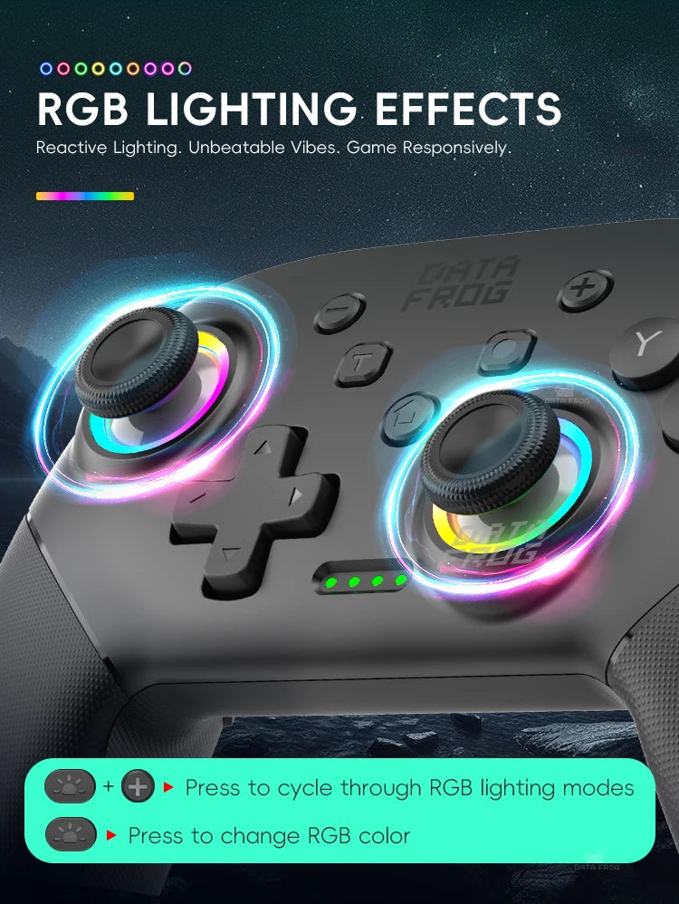 🎮 Control Inalámbrico DATA FROG RGB para Nintendo Switch y PC 🕹️