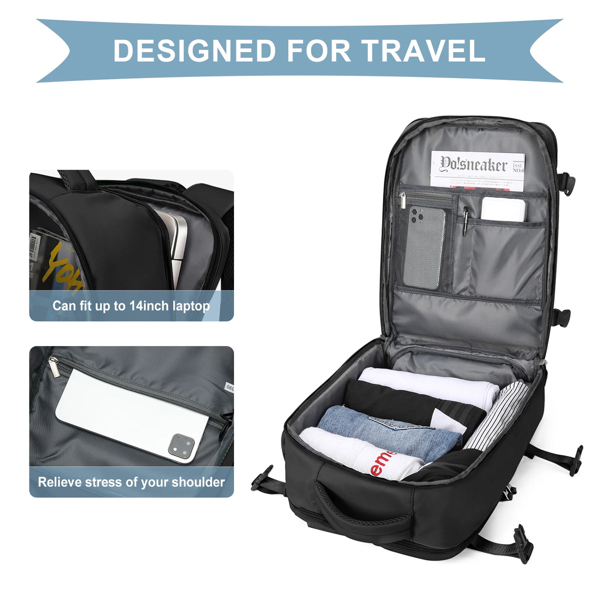 🎒✈️ Mochila de Viaje para Cabina 40 × 30 × 20 cm – Equipaje de Mano con Compartimento para Laptop y Zapatos 🧳✨