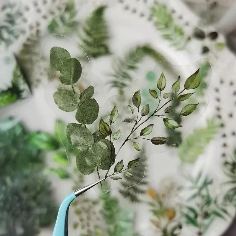 JIANQI 40Pcs Natural Plant Flower Stickers DIY Scrapbook PET Material Handbook Water Cup Transparent Plant Sticker