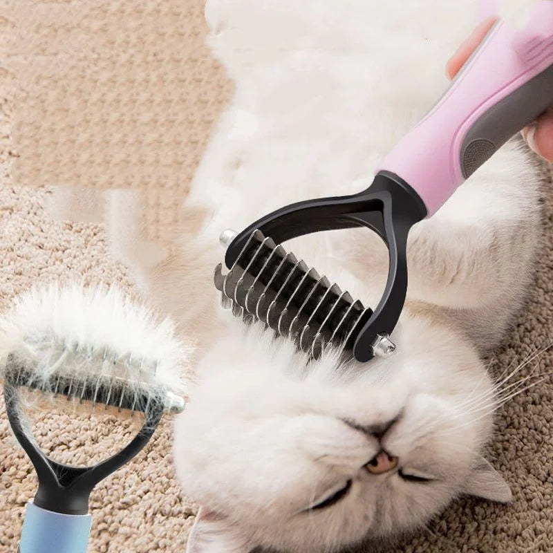 Cepillo de aseo para mascotas de acero inoxidable de doble cara: peine para eliminar el pelo, cepillo para desenredar el pelo de perros y gatos, esencial para el aseo de gatos