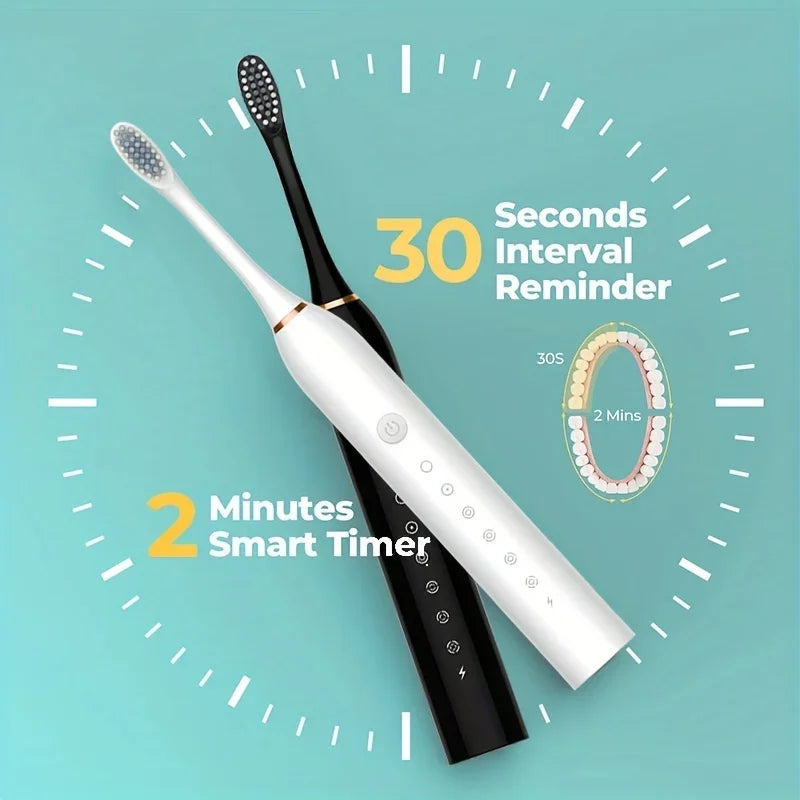 Electric Toothbrush Soft Bristles 6-Speed Automatic for Adults & Kids Universal Smart Charging All-Age Compatible