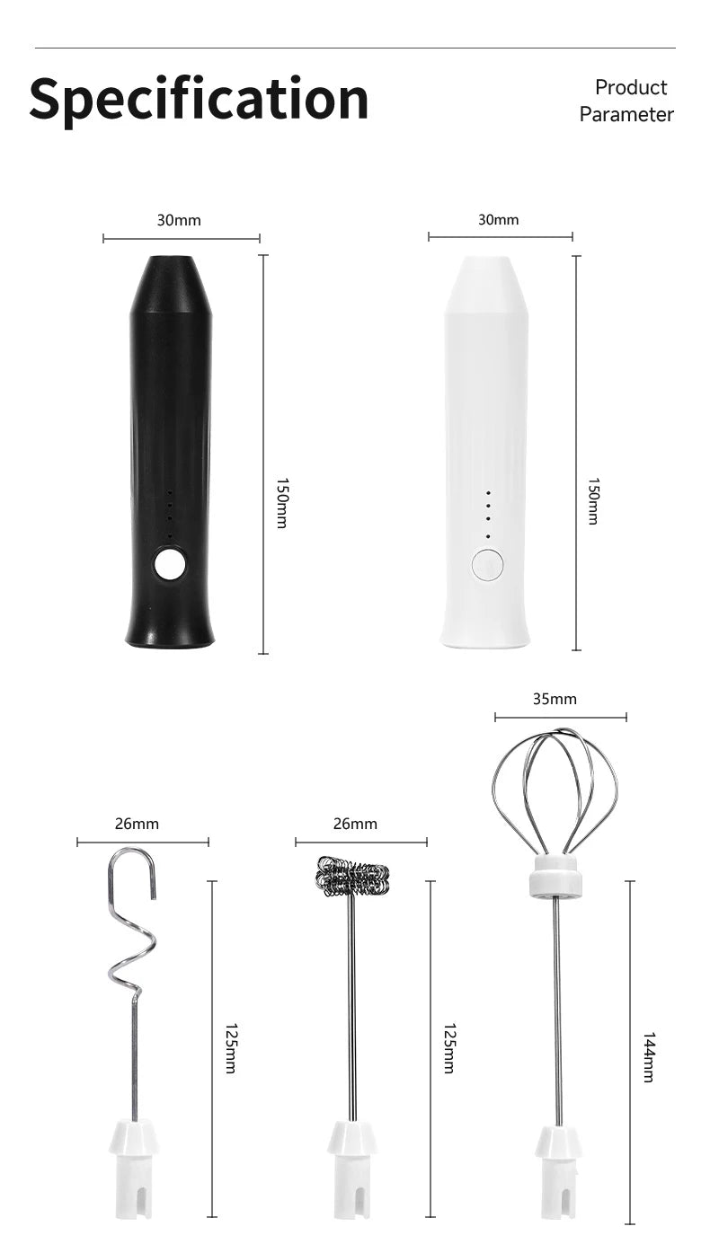 Wireless Electric Milk Frother Type-C Handheld Blender Stainless Steel Mini Coffee Maker Whisk Mixer for Coffee Cappuccino Cream