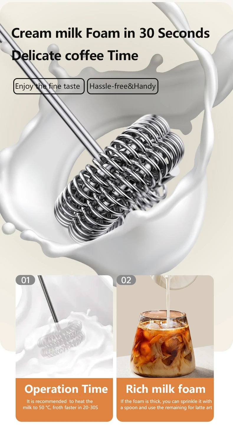 Wireless Electric Milk Frother Type-C Handheld Blender Stainless Steel Mini Coffee Maker Whisk Mixer for Coffee Cappuccino Cream