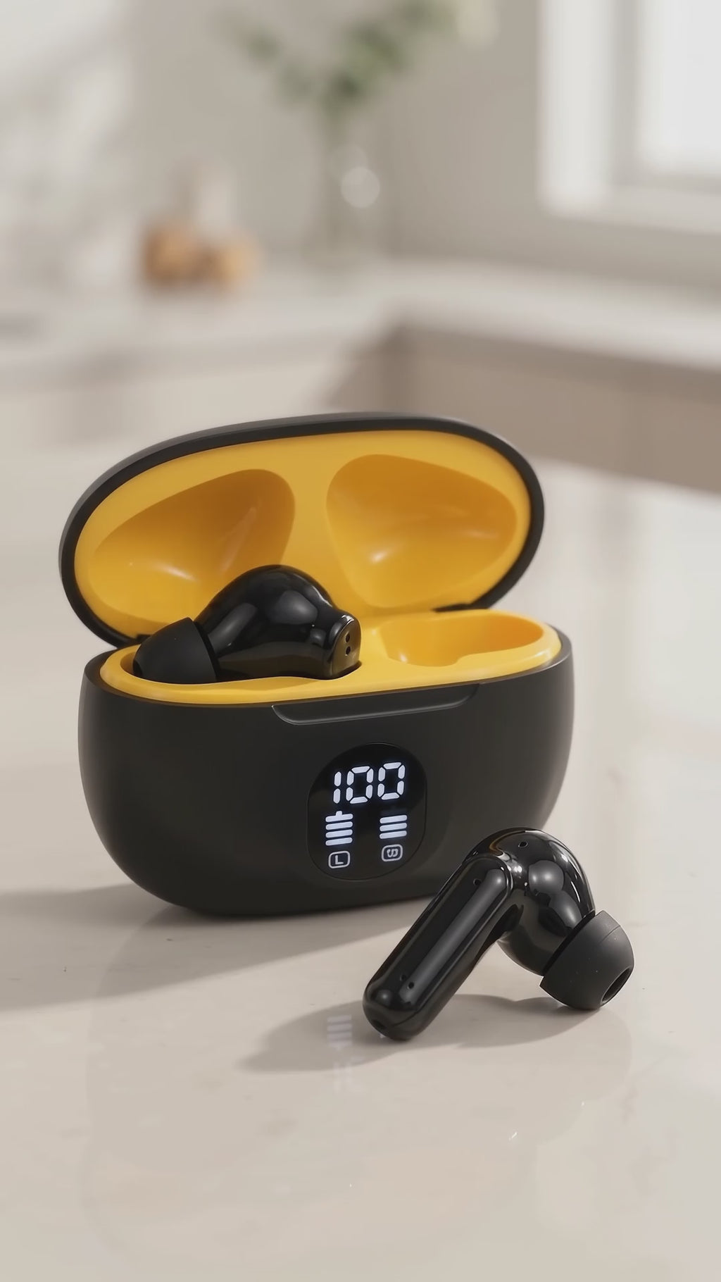 🎧 Bluetooth 5.4 Wireless Earbuds with LED Display – Black 🎶
