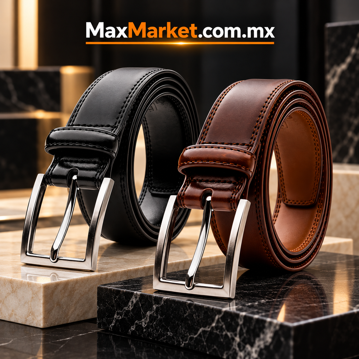 👔🔥 2-Pack Men's 100% Leather Belts | Black + Mahogany Brown | Max Market